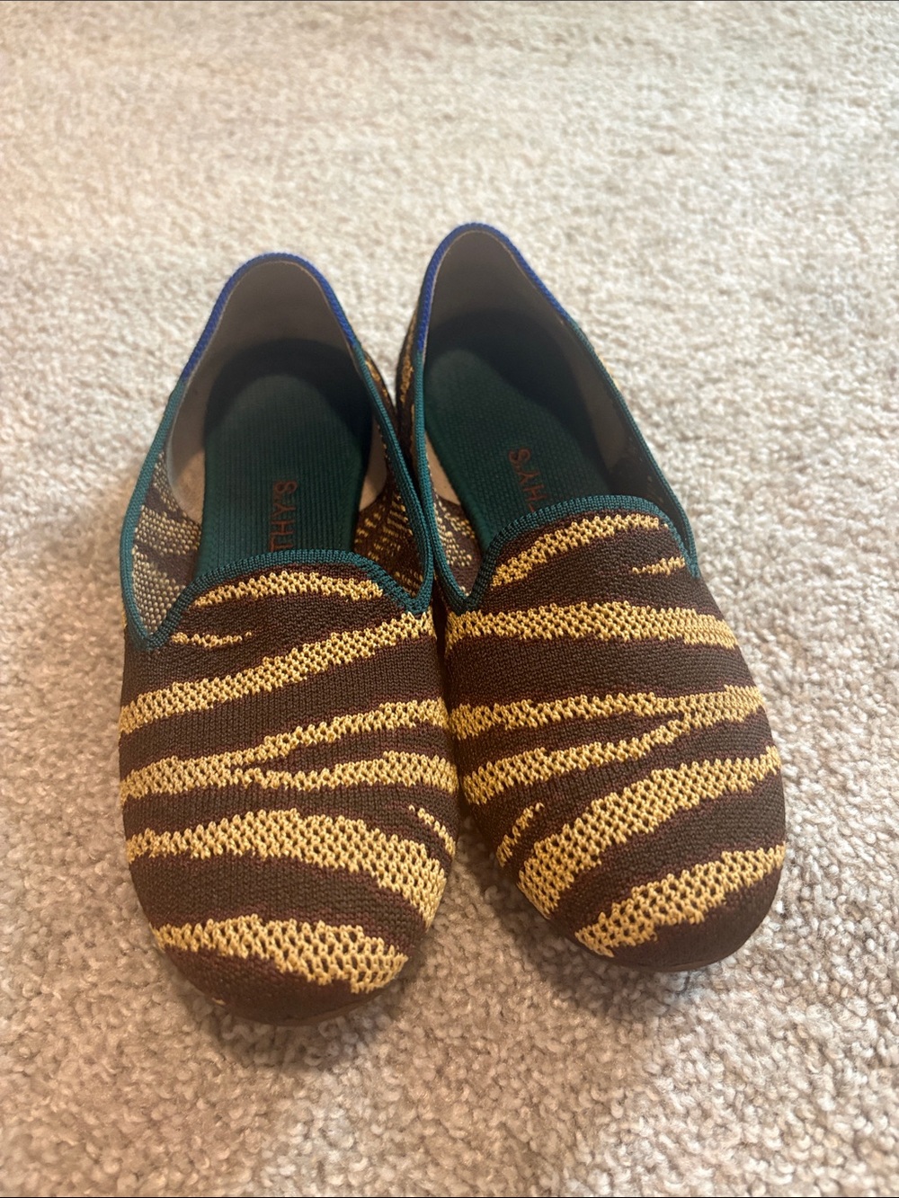 Rothy's brown animal print Striped Knit Slip-Ons 6.5